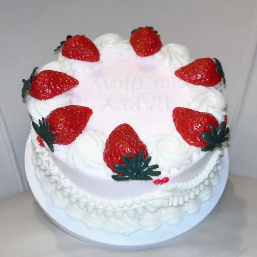 Birthday Strawberry Cake Decoration Prop  - Red Pink and White